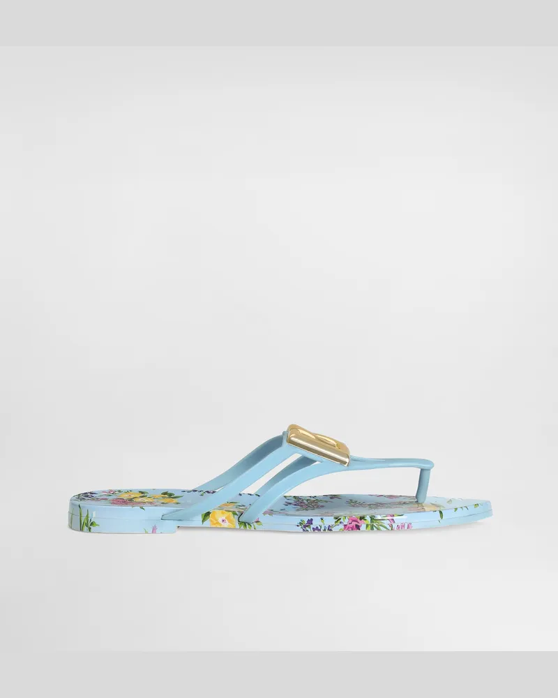 Dolce & Gabbana Rubber Beachwear Slides With Logo And Little Flowers Print - Frau Pantoletten Und Mules Mehrfarbig Mehrfarbig