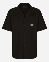 Dolce & Gabbana Hawaiihemd aus Baumwolle mit Logoplakette Schwarz