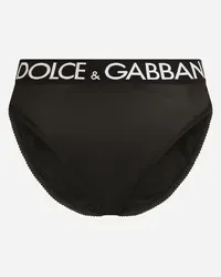 Dolce & Gabbana High-waisted satin briefs with branded elastic Schwarz