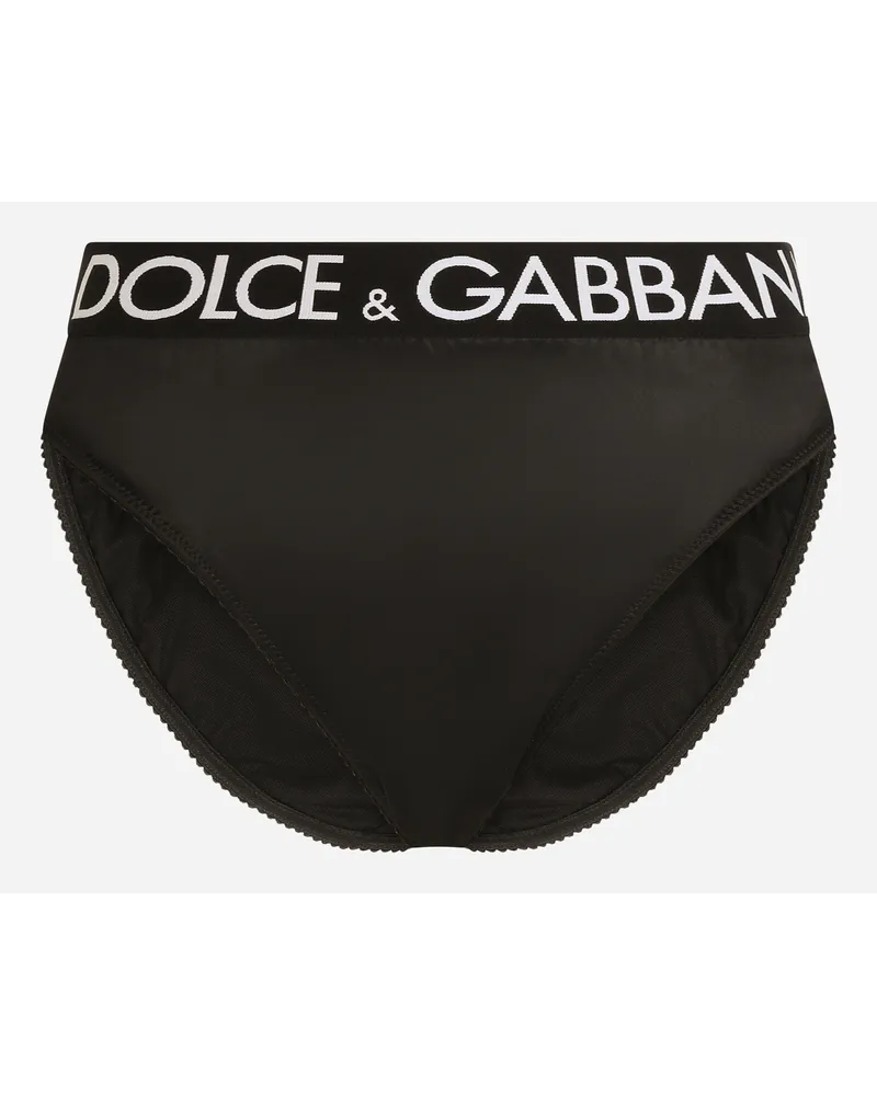 Dolce & Gabbana High-waisted satin briefs with branded elastic Schwarz