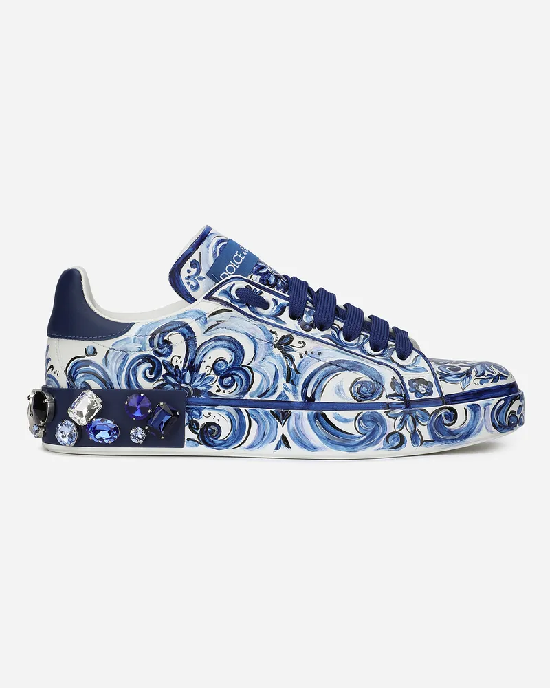 Dolce & Gabbana Sneaker Portofino Aus Kalbsleder Majolika-print - Frau Sneakers Mehrfarbig Leder Mehrfarbig