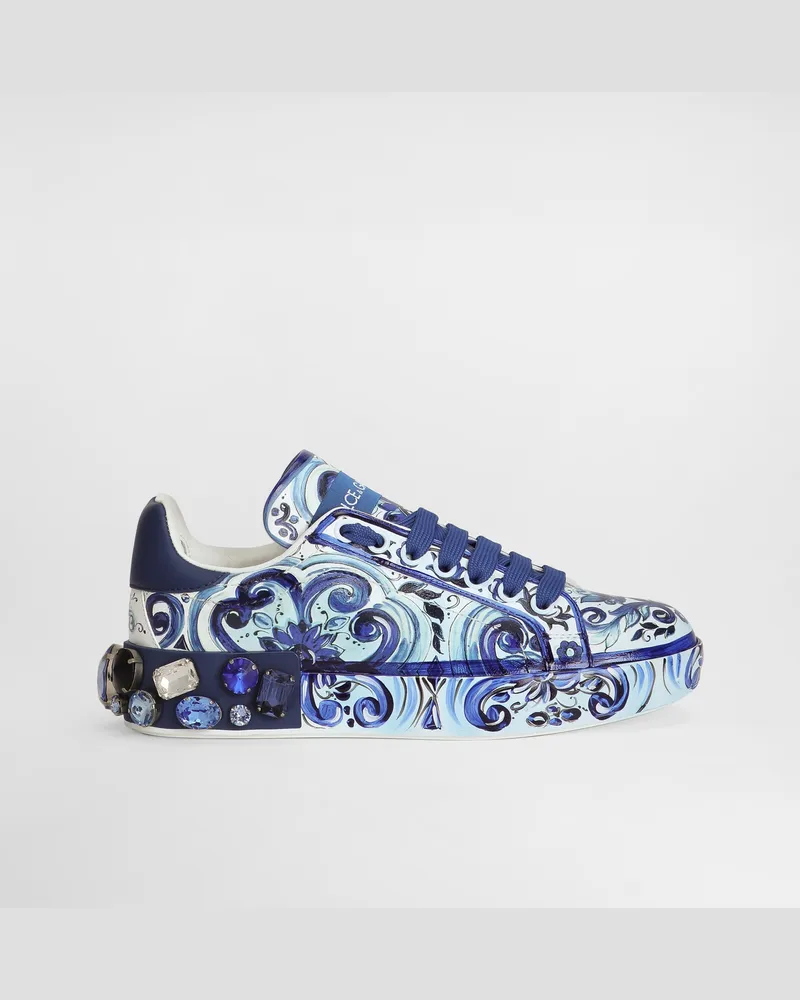 Dolce & Gabbana Sneaker Portofino Aus Kalbsleder Majolika-print - Frau Sneakers Mehrfarbig Leder Mehrfarbig