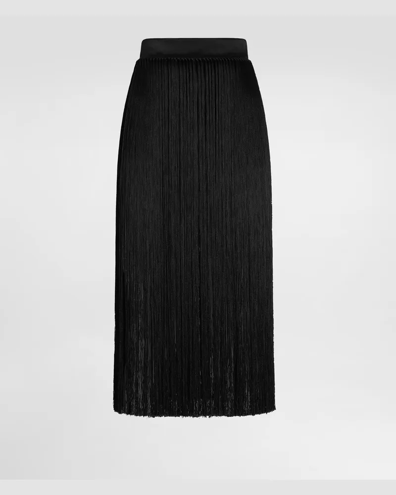 Dolce & Gabbana Langer Rock Aus Satin Mit Fransen - Frau Röcke Schwarz Schwarz