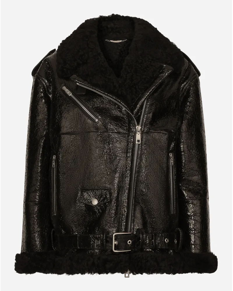 Dolce & Gabbana Jacke in Shearling-Optik Schwarz