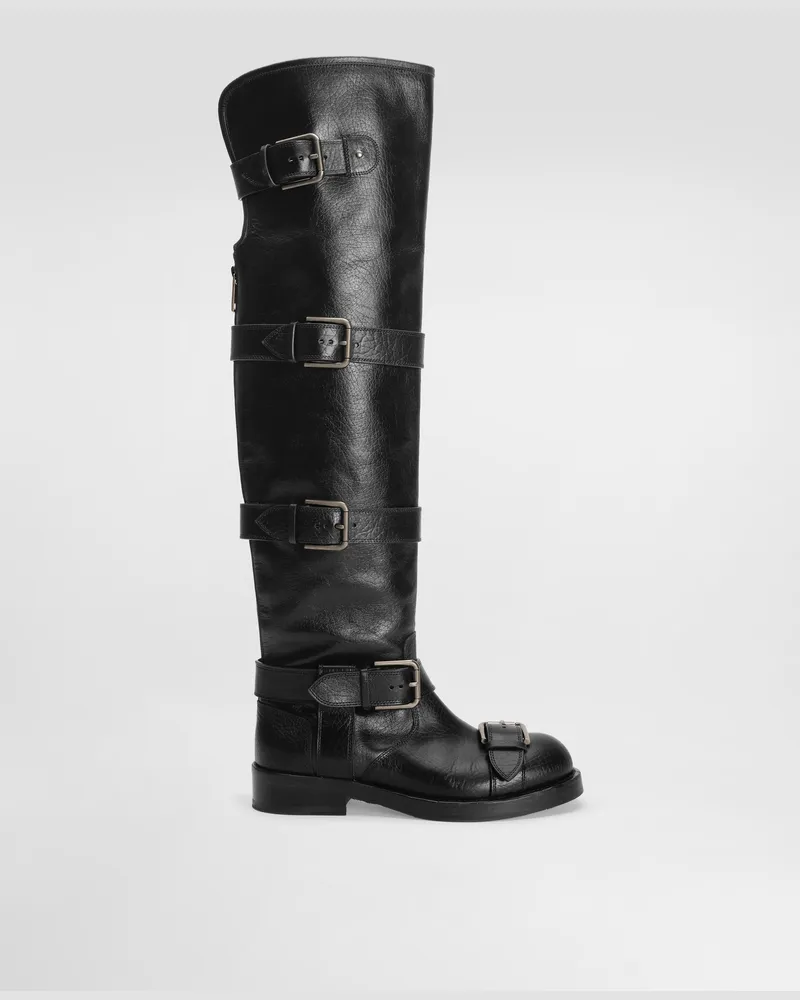 Dolce & Gabbana Horse Leather Boots - Frau Stiefel Und Siefeletten Schwarz Black