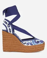 Dolce & Gabbana Wedges mit Bastsohle aus bedrucktem Brokat Mehrfarbig