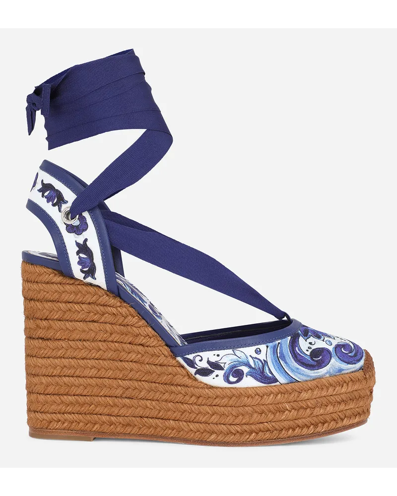 Dolce & Gabbana Wedges mit Bastsohle aus bedrucktem Brokat Mehrfarbig