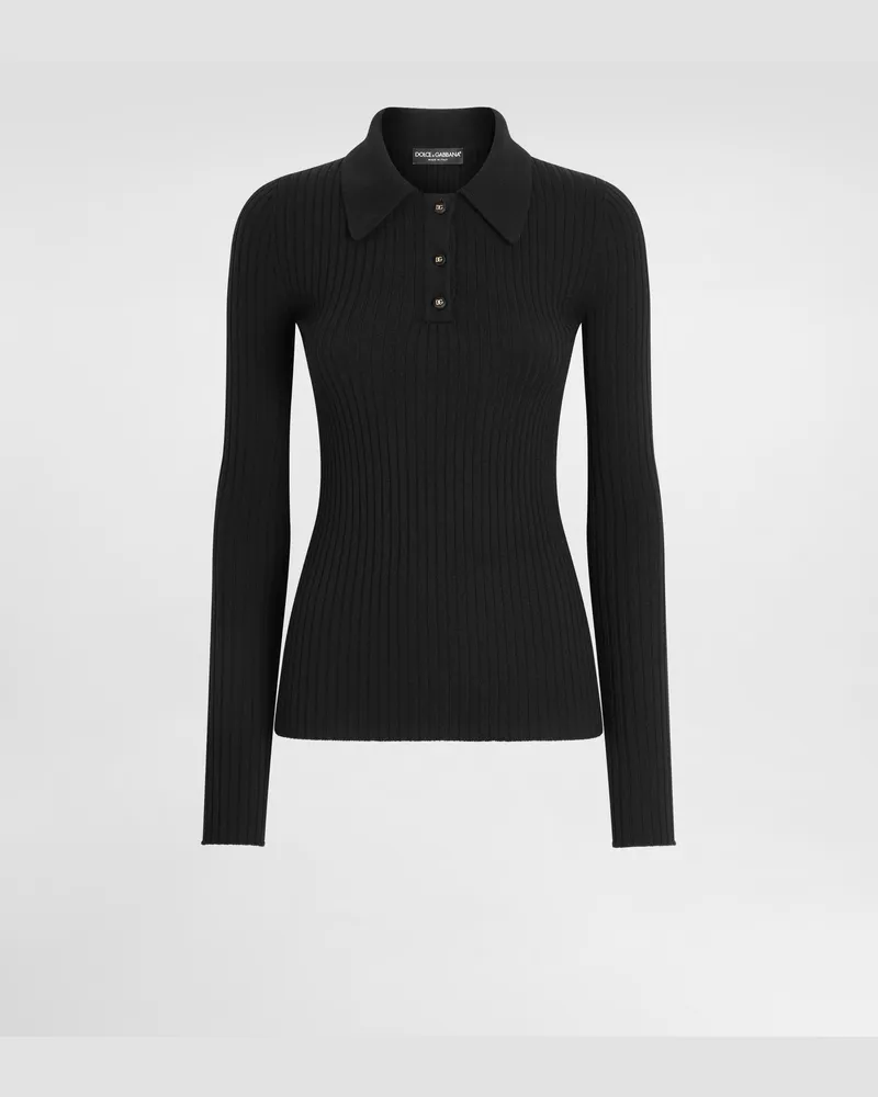 Dolce & Gabbana Geripptes Poloshirt Aus Wolle - Frau Strickwaren Schwarz Schwarz