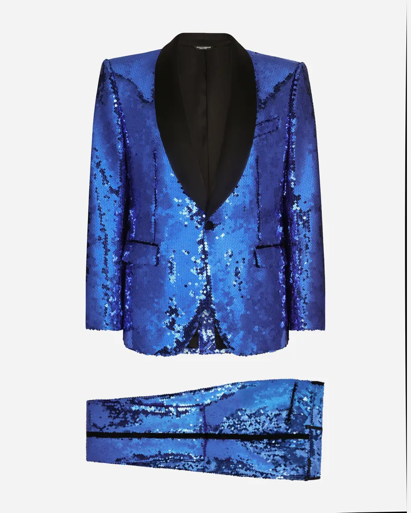 Dolce & Gabbana Einreihiger Smoking Sicilia Aus Pailletten - Mann Anzüge Und Blazer Hellblau T�ll Mehrfarbig