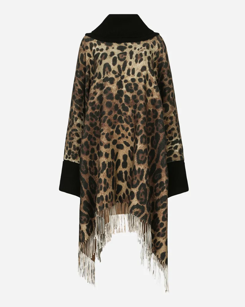 Dolce & Gabbana Poncho Aus Wolle Und Kaschmir Mit Fransen - Frau Mäntel Und Jacken Animalprint Wolle Animal-print