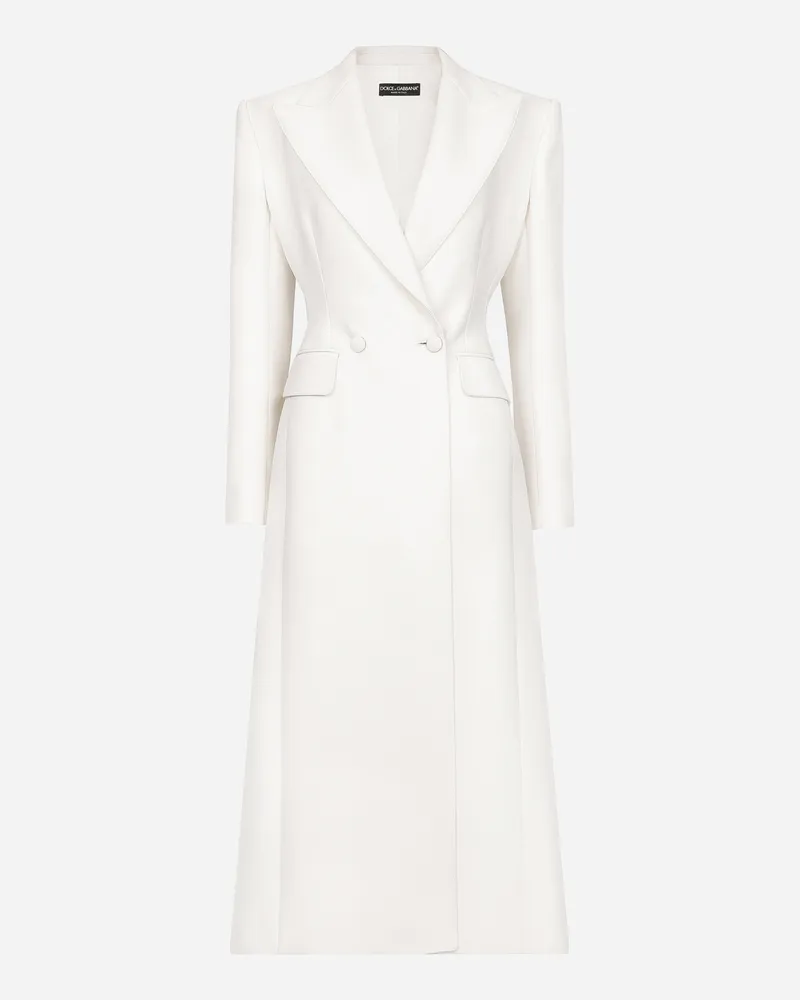 Dolce & Gabbana Langer Zweireihiger Wollmantel Aus Cady - Frau Mäntel Und Jacken Wei� Wolle Weiss