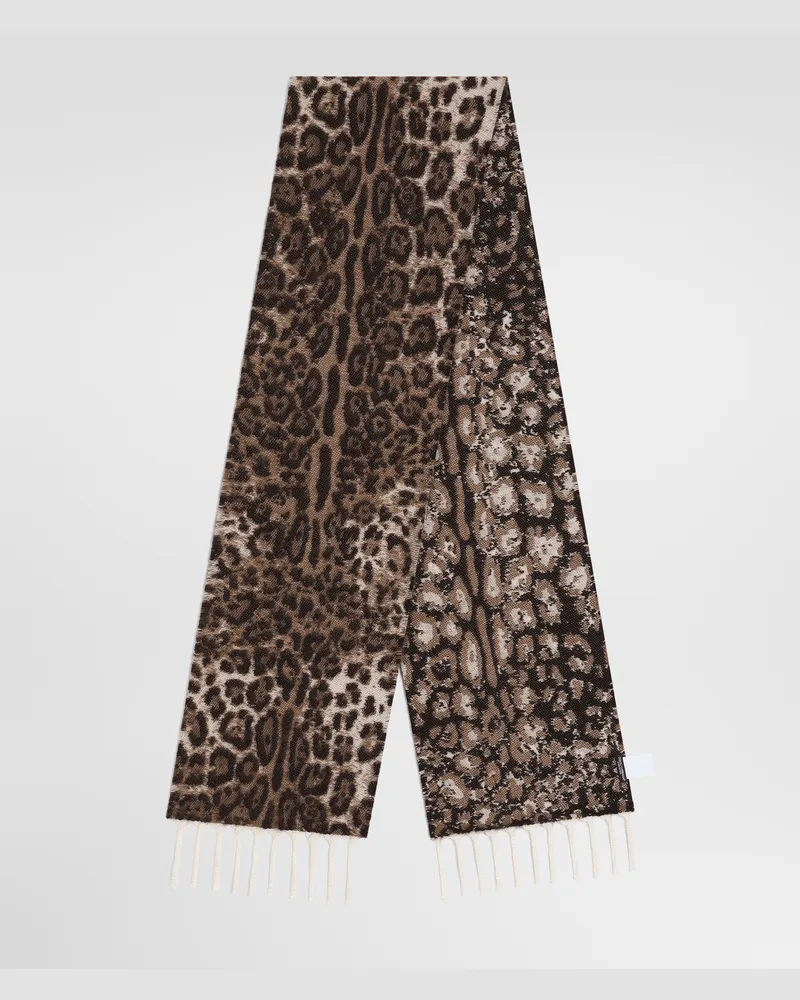 Dolce & Gabbana Stola Aus Wolljacquard In Leopardenoptik - Frau Schals Und Tücher Animalprint Drucken