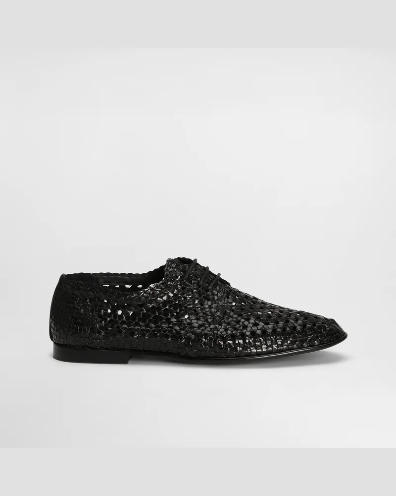 Dolce & Gabbana Derby Aus Glänzendem Ziegenleder - Mann Schnürschuhe Schwarz Schwarz