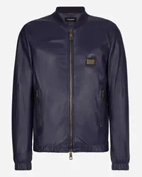 Dolce & Gabbana Lederjacke mit Logoplakette Blau