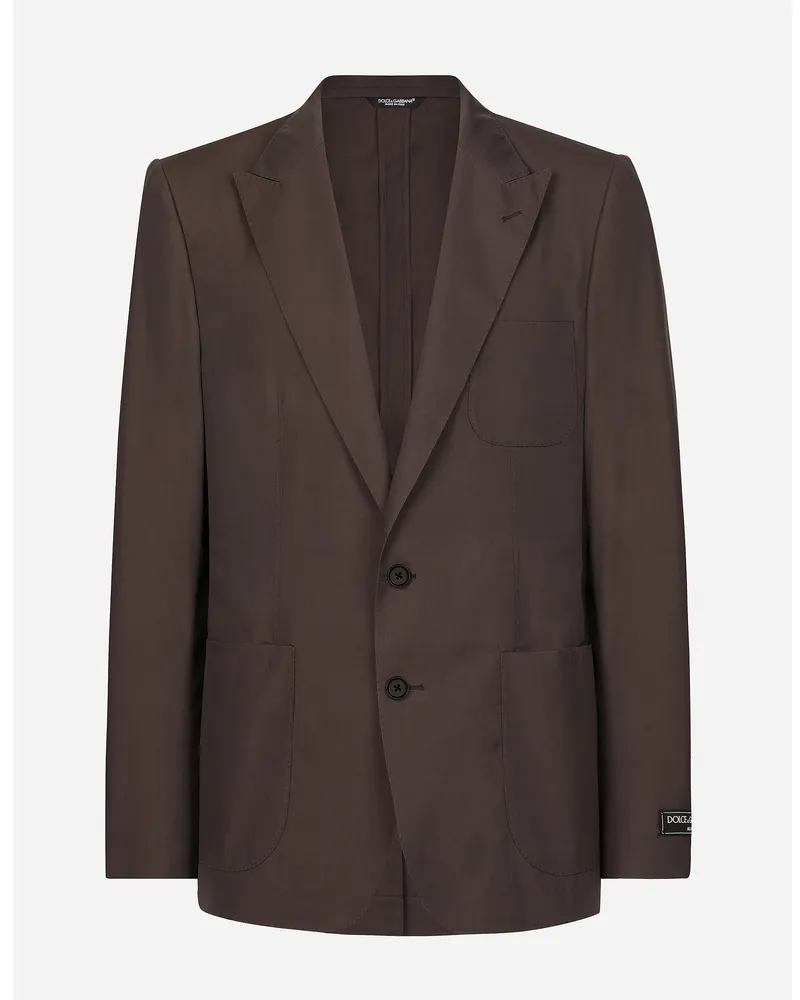 Dolce & Gabbana Einreihige Jacke Portofino Aus Baumwollpopeline Und Seide - Mann Anzüge Und Blazer Braun Baumwolle Braun