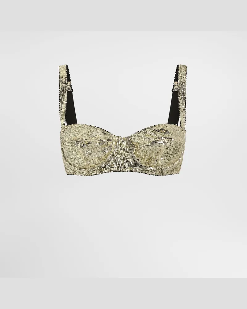 Dolce & Gabbana Balconette-bh Mit Mikropailletten-stickerei - Frau Unterwäsche Gold Gold