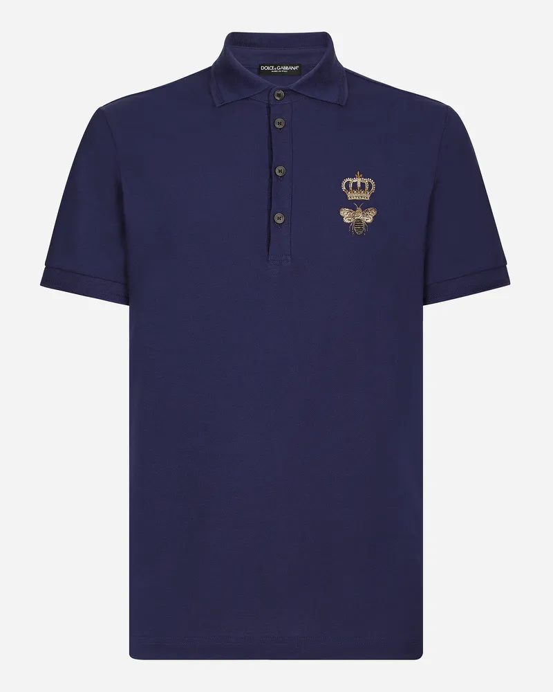 Dolce & Gabbana Poloshirt Aus Baumwollpikee Mit Stickerei - Mann T-shirts Und Polos Blau Baumwolle Blau