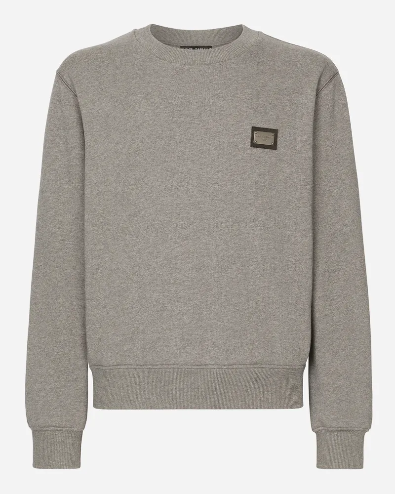 Dolce & Gabbana Jersey-sweatshirt Mit Logoplakette - Mann Sweatshirts Grau Baumwolle Grau