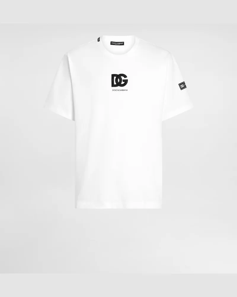 Dolce & Gabbana Kurzarm-t-shirt Mit Dg-logopatch - Mann T-shirts Und Polos Wei Weiss