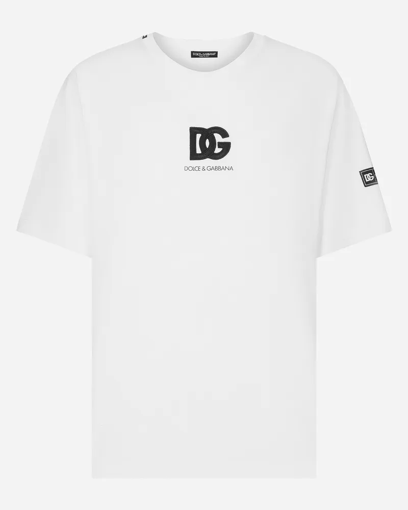 Dolce & Gabbana Kurzarm-t-shirt Mit Dg-logopatch - Mann T-shirts Und Polos Wei Weiss