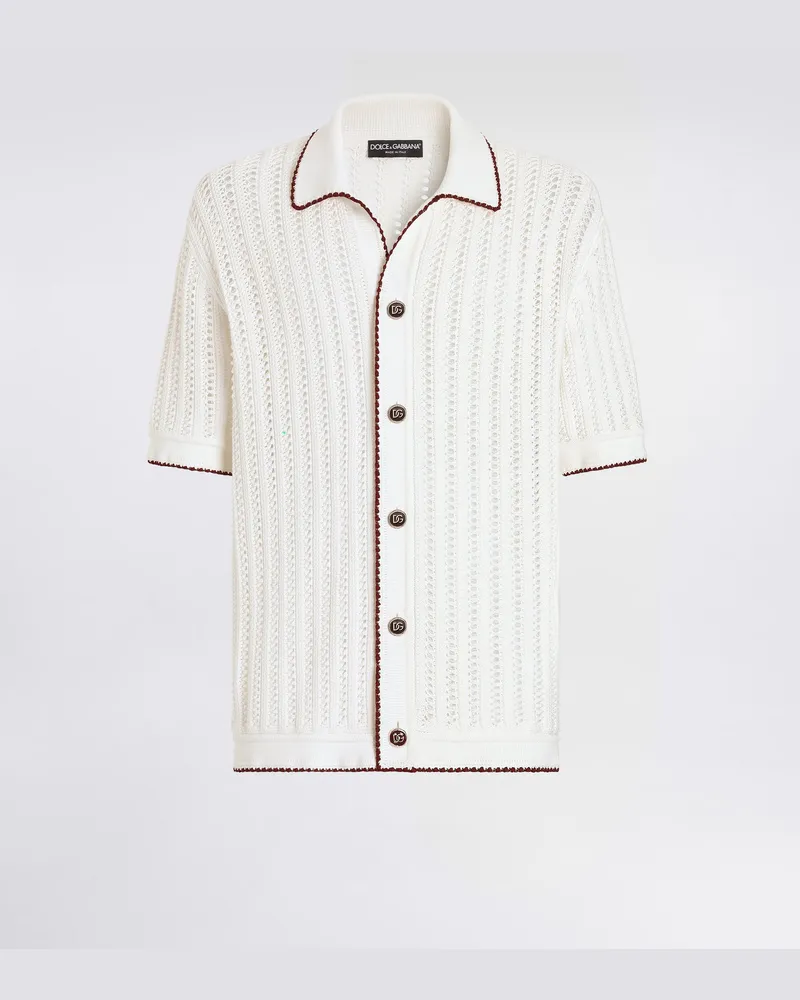 Dolce & Gabbana Hemd Aus Baumwolle Mit Häkelstich - Mann Strickwaren Wei White