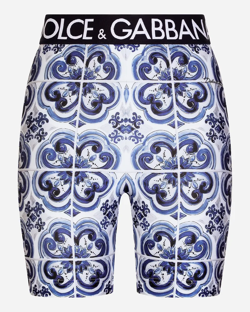 Dolce & Gabbana Radlerhose Aus Jersey Majolika-print - Frau Hosen Und Shorts Blau Mehrfarbig