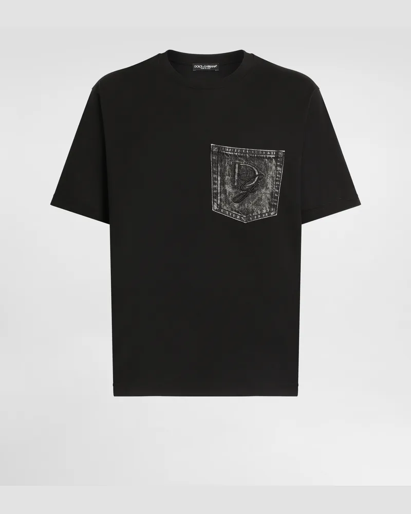 Dolce & Gabbana T-shirt Aus Baumwolle Mit Brusttasche Und Logostickerei - Mann T-shirts Und Polos Schwarz Schwarz