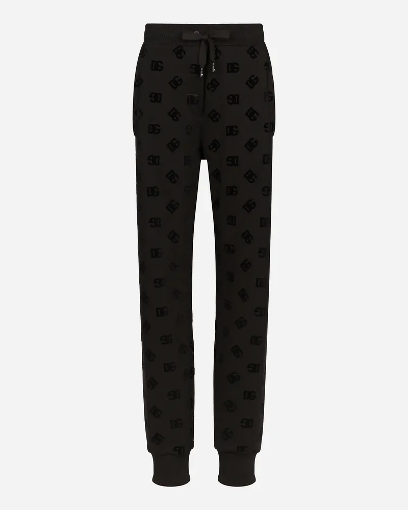 Dolce & Gabbana Jogginghose Aus Jersey Mit Geflocktem Dg-logoprint - Frau Hosen Und Shorts Mehrfarbig Schwarz