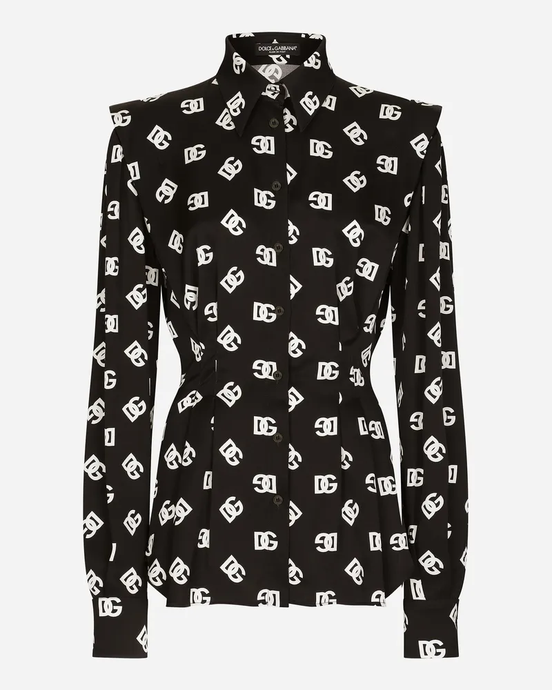 Dolce & Gabbana Bluse Aus Charmeuse Dg-logoprint Allover - Frau Blusen Und Tops Schwarz Mehrfarbig