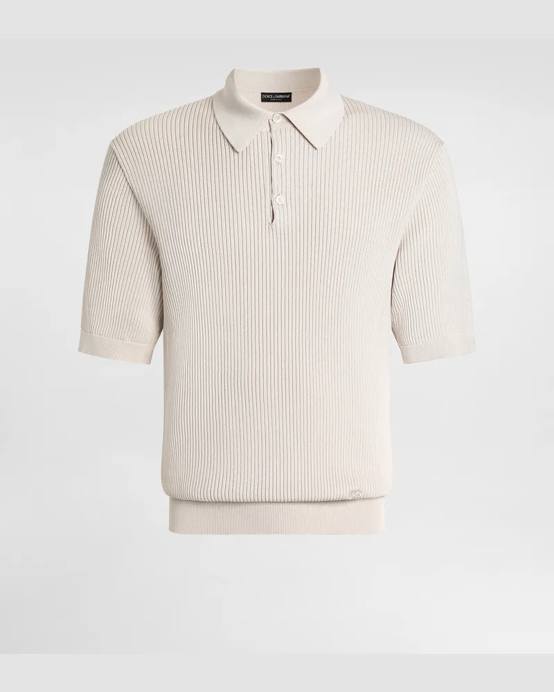 Dolce & Gabbana Micro-rib Cotton Polo Shirt - Mann Strickwaren Cremewei Sahne