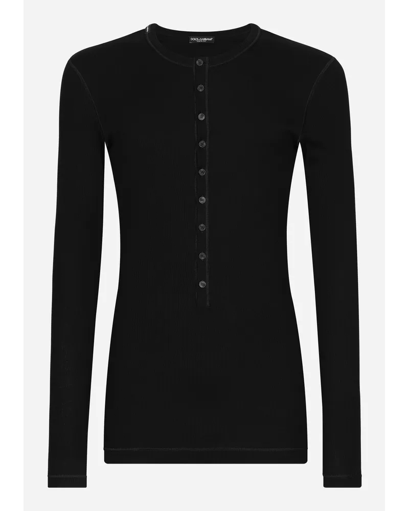 Dolce & Gabbana Serafino-T-Shirt aus gerippter Baumwolle Schwarz