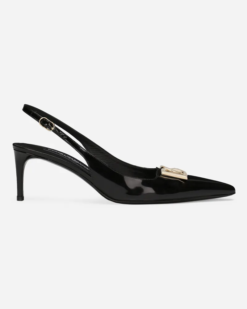 Dolce & Gabbana Slingback Aus Glänzendem Kalbsleder - Frau Pumps Und Slingbacks Schwarz Leder Schwarz