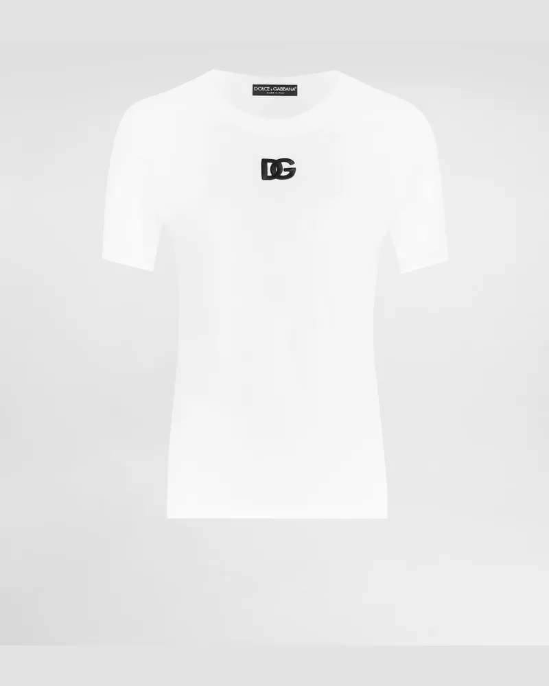 Dolce & Gabbana Jersey T-shirt With Dg Logo Embroidery - Frau T-shirts Und Sweatshirts Wei White