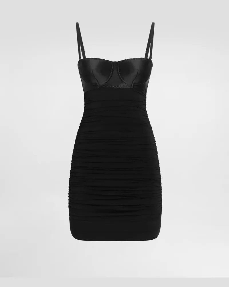 Dolce & Gabbana Kurzes Bustierkleid Aus Drapiertem Organsin - Frau Kleider Schwarz Schwarz