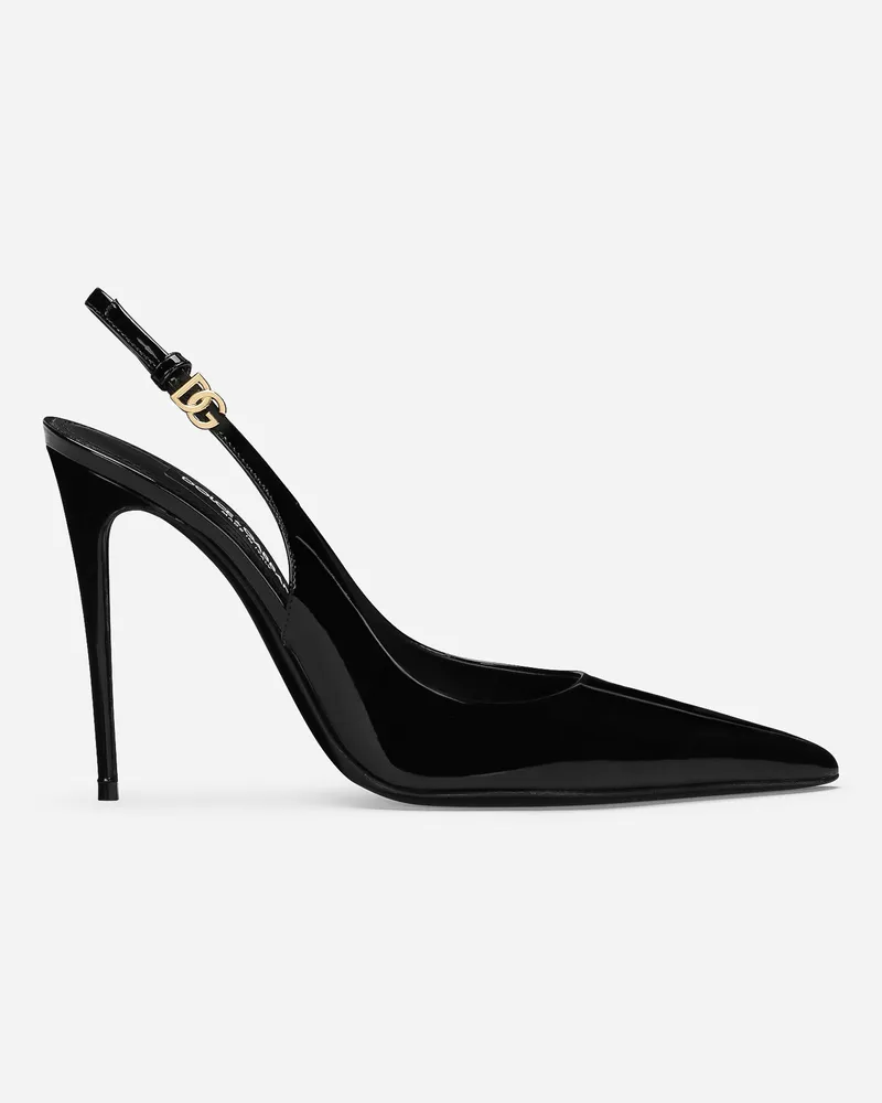 Dolce & Gabbana Slingback Aus Lackleder - Frau Pumps Und Slingbacks Schwarz Leder Schwarz