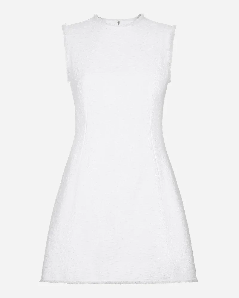Dolce & Gabbana Kurzes Kleid Aus Raschel-baumwolltweed - Frau Kleider Wei Weiss