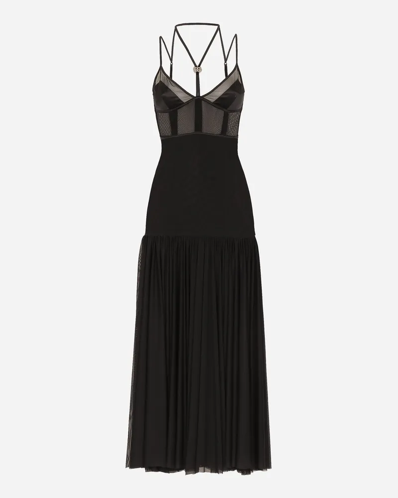 Dolce & Gabbana Longuette-kleid Aus Tüll Mit Dessous-details Und Dg-logo - Frau Kleider Schwarz T�ll Schwarz