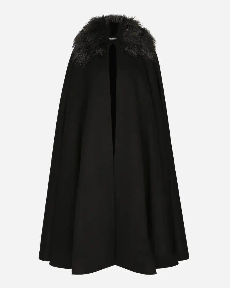 Dolce & Gabbana Cape Mit Kragen Aus Kunstfell - Frau Mäntel Und Jacken Schwarz Wolle Schwarz