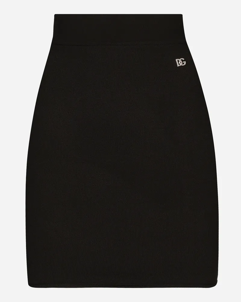 Dolce & Gabbana Kurzer Strickrock Aus Viskose-stretch Mit Dg-logo - Frau Röcke Schwarz Schwarz