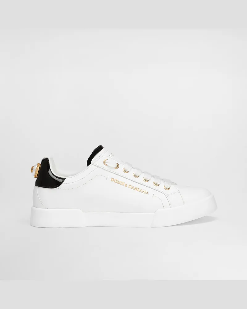 Dolce & Gabbana Portofino Sneakers Aus Kalbsnappaleder Mit Lettering - Frau Sneakers Wei� Leder Weiss