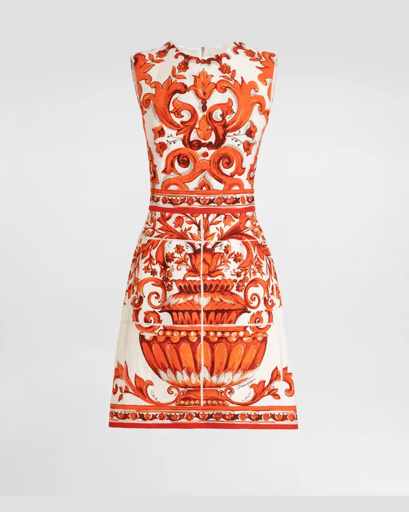 Dolce & Gabbana Kurzes Kleid Mit Majolika-print - Frau Kleider Mehrfarbig Mehrfarbig