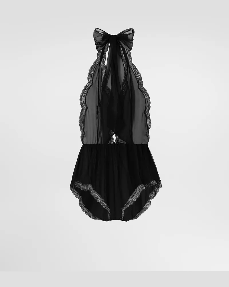 Dolce & Gabbana Chiffon And Lace Bodysuit - Frau Unterwäsche Schwarz Schwarz