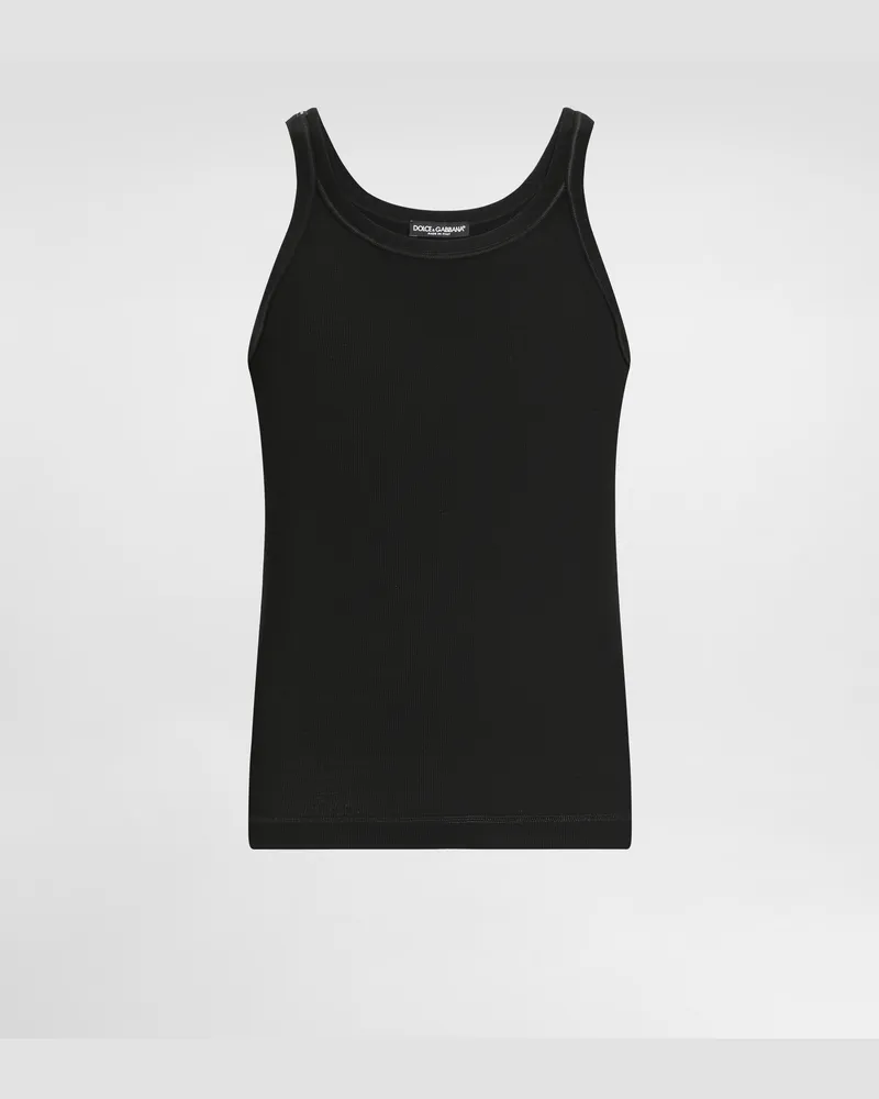 Dolce & Gabbana Geripptes Tanktop Aus Gewaschener Baumwolle - Mann Schwarz Baumwolle Schwarz