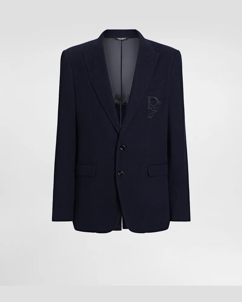 Dolce & Gabbana Einreihige Jacke Aus Baumwolljersey Mit Logostickerei - Mann Anzüge Und Blazer Blau Blau