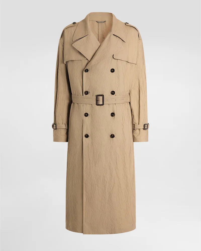 Dolce & Gabbana Crinkled Effect Cotton Trench Coat - Mann Mäntel Und Jacken Beige Beige