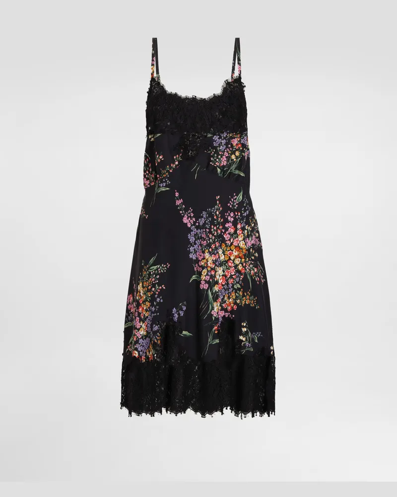 Dolce & Gabbana Slip Dress Aus Habotai-seide Mit Blumenstrauß-print - Frau Kleider Mehrfarbig Mehrfarbig