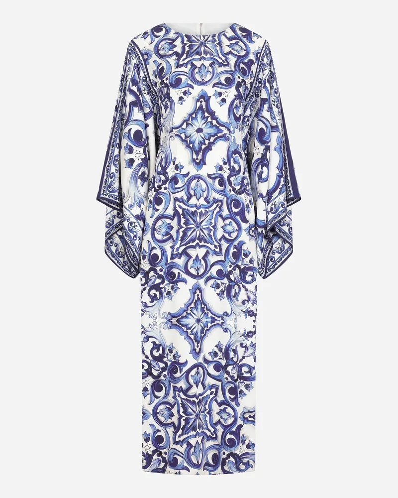 Dolce & Gabbana Long Majolica-print Charmeuse Dress - Frau Kleider Blau Seide Mehrfarbig