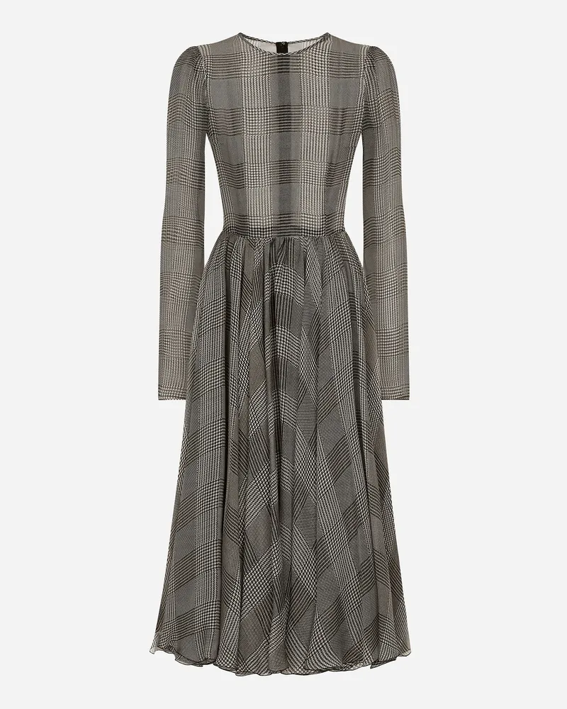 Dolce & Gabbana Longuette-tellerkleid Aus Chiffon Glencheck-print - Frau Kleider Mehrfarbig Mehrfarbig