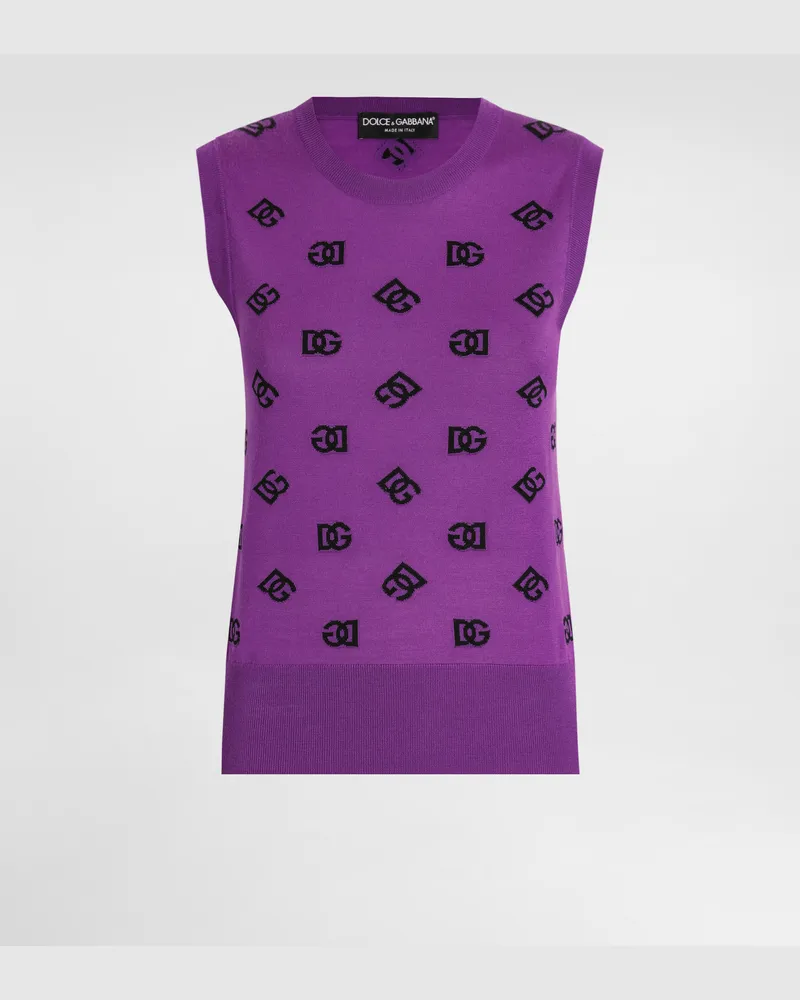 Dolce & Gabbana Tanktop Aus Wolle Und Seide Mit Logo - Frau Strickwaren Mehrfarbig Mehrfarbig