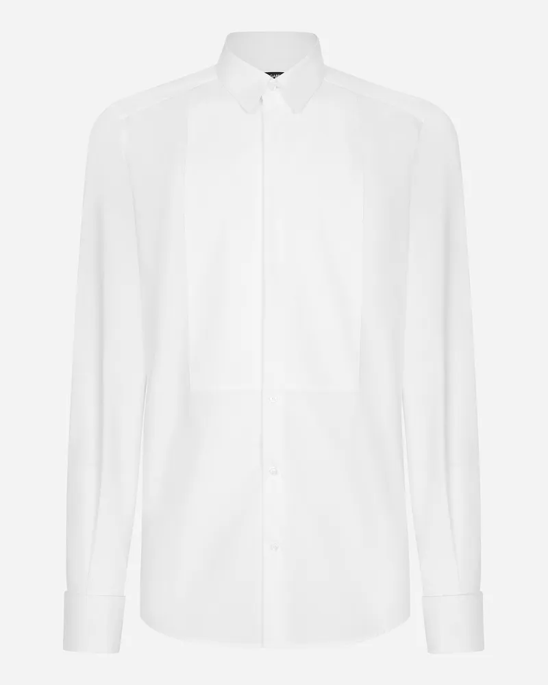 Dolce & Gabbana Smokinghemd Gold Baumwollpopeline - Mann Hemden Wei Weiss